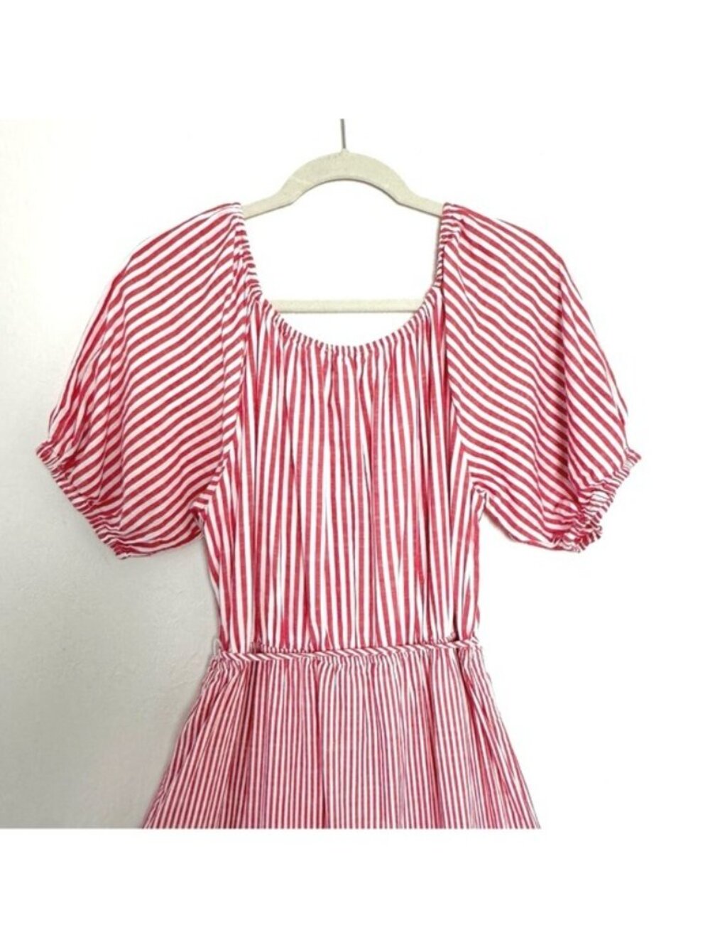 Draper James striped Red and white Tiered Cotton midi Dress Flared Medium - Picture 7 of 12